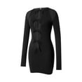 thumbnail image 2 of hirigin Women's Bodycon Dress, Crew Neck Long Sleeve Hollow Out Front Tie-Up Solid Color Mini Dresses, 2 of 9