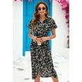 thumbnail image 2 of Yesfashion Women Boho Short Sleeve V Neck Dresses Ruched Bodycon High Empire With Tie Slit Hem Dress, 2 of 5