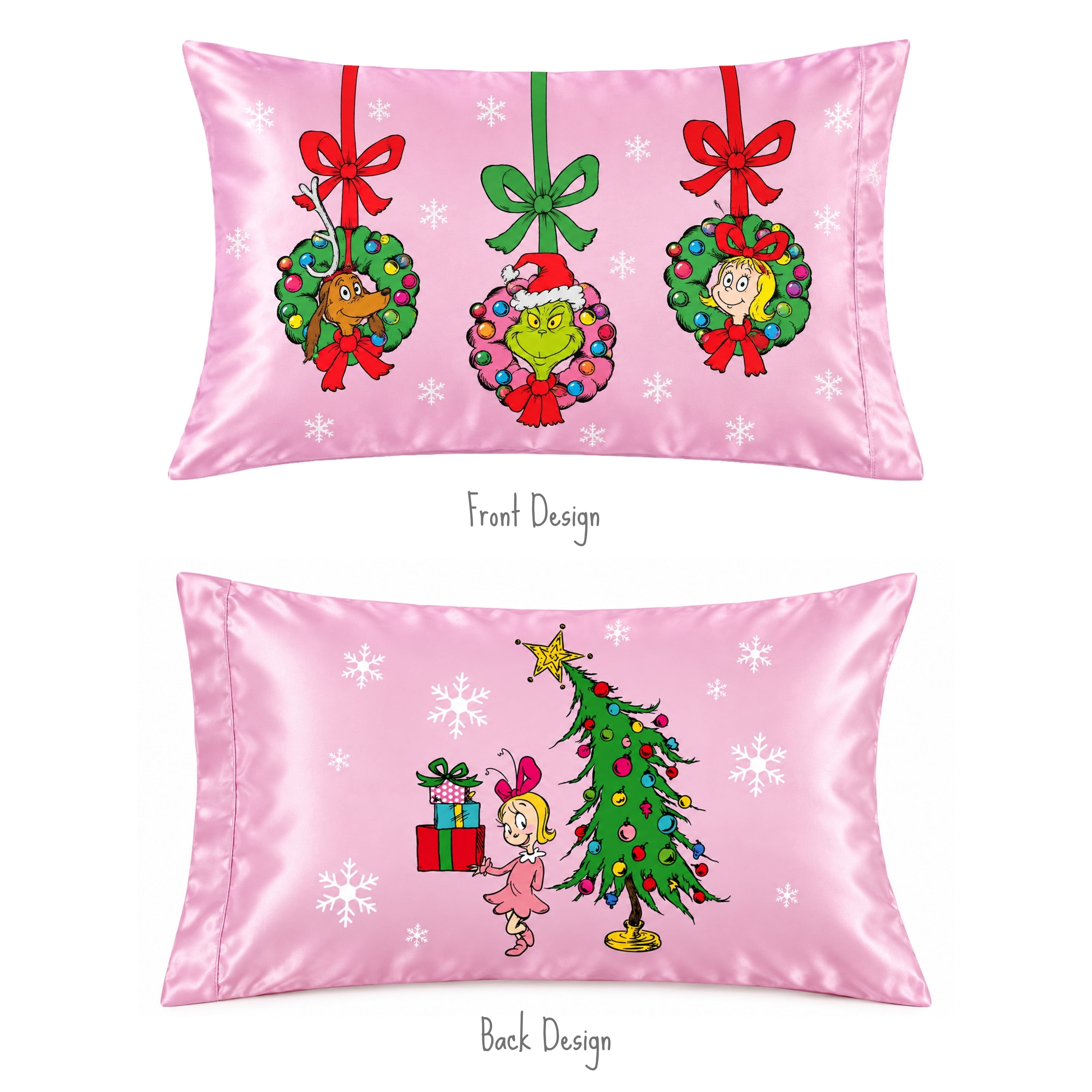 Grinch Pink Reversible Silky Satin Pillowcase, Standard Size, 1-Pack