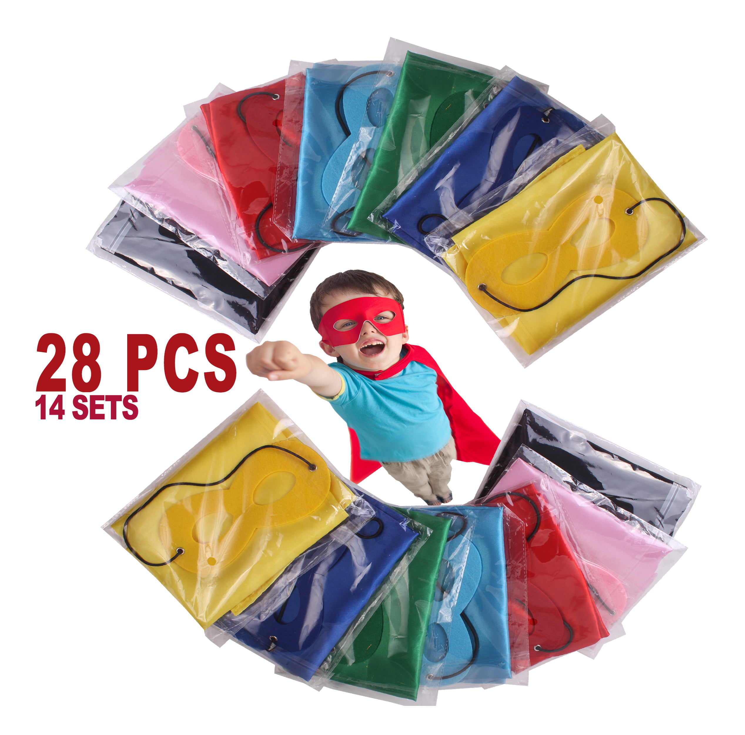 ADJOY Superhero Capes and Masks for Kids Birthday Party 7 Sets DIY Dress Up Costumes Bulk Pack 