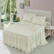 MallenHome Pinsonic Ruffle Skirt Quilt/Bedspread/Coverlet Set Ivory Color Queen Size