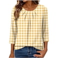 thumbnail image 2 of Xdegoge Womens 3/4 Sleeve Tops and Blouses Casual Plaid Print Crewneck Pleated Tops Comfortable Fall Fashion Loose Daily Tees, 2 of 5