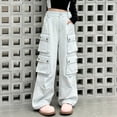 thumbnail image 7 of Otqutp Girl's Elastic High Waist Cargo Pants Y2k Wide Leg Sweatpants Loose Baggy Pants Teen Girl School Trendy Plus Size Clothes, 7 of 7