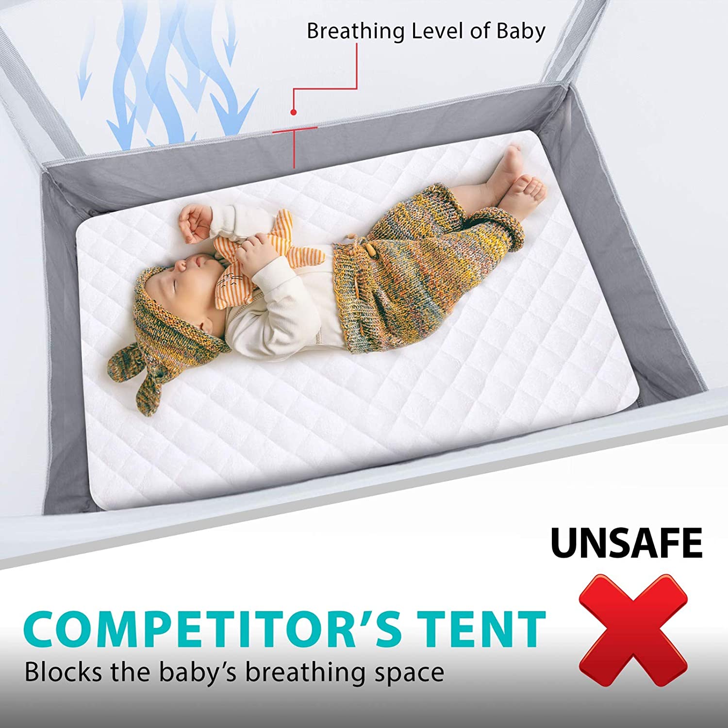 KinderSense Baby Crib Safety Tent - Pop-up Mesh Mosquito Net Canopy