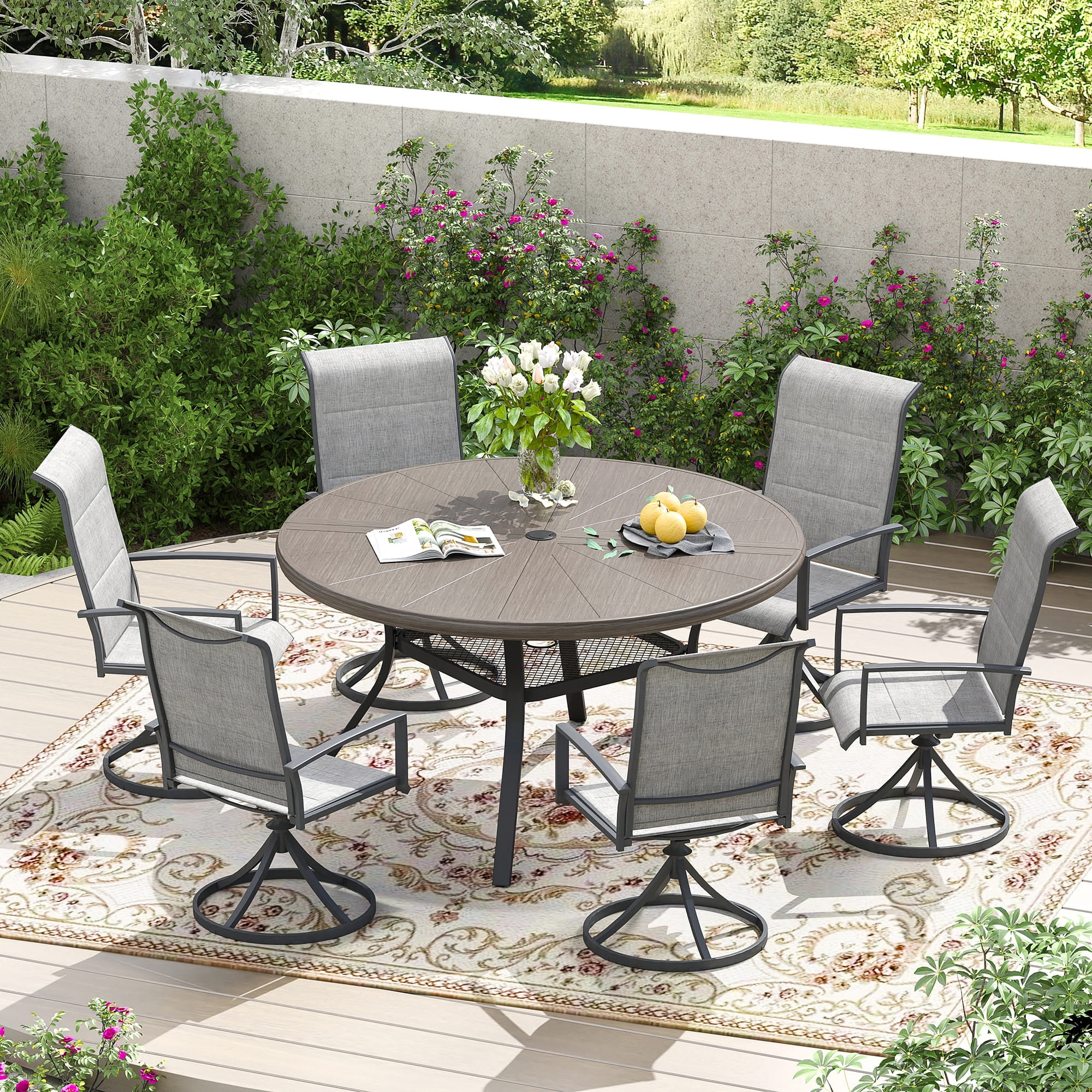 Vicllax Outdoor Dining Chair Patio Swivel Chairs Padded Textilene Fabric Metal Frame Set of 6 Gray