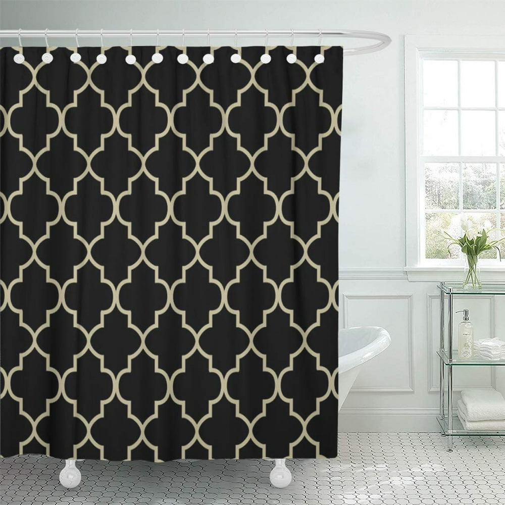 SUTTOM Tan Geometric Black Khaki Quatrefoil Trellis Moroccan Lattice