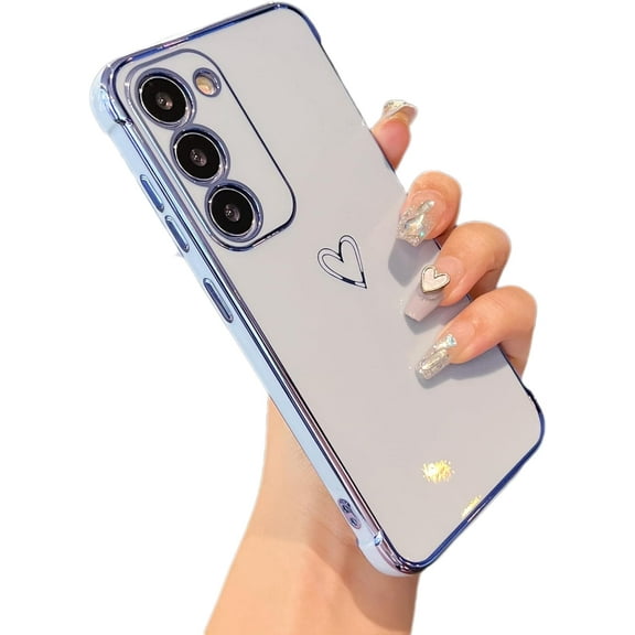 for Samsung Galaxy S23 5G Case,Cute Plating Edge Love Hearts Pattern with Camera Lens Protection Phone Case for Galaxy S23 6.1",Blue