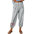 thumbnail image 2 of Fartey Cotton Linen American Flag Pants for Women Sunflower Graphic Patriotic Pants Drawstring Elastic Waist Casual Trousers with Pockets, 2 of 6