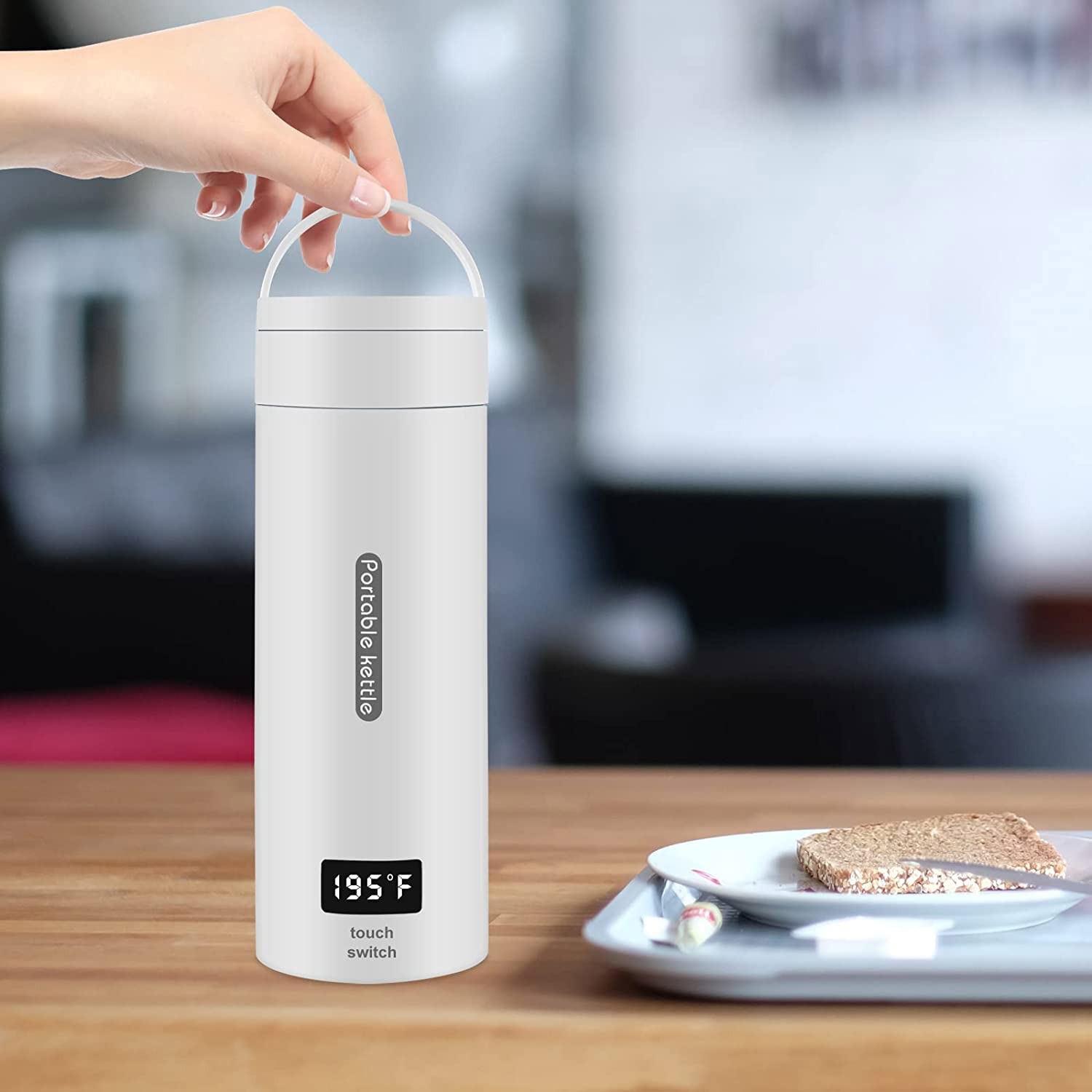 2Z Travel Portable Electric Kettle, 380ML Small Mini Coffee Tea Kettle, One Cup Hot Water Maker with Auto Shut-Off, 304 Stainless Fast Water Boiler with four-speed temperature adjustment