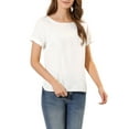 thumbnail image 5 of Allegra K Women's Round Neck Short Raglan Sleeves Side Slit Chambray Blouse, 5 of 6