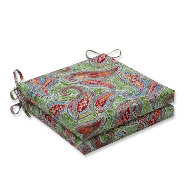 Set of 2 Green and Red Paisley Outdoor Patio Squared Corners Seat