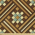 thumbnail image 1 of Retro Fabric by the Yard Upholstery, Earth Tones Inspired Geometric Stripes Color Bars and Squares Pattern, Decorative Fabric for DIY and Home Accents, Chocolate and Cadet Blue by Ambesonne, 1 of 5