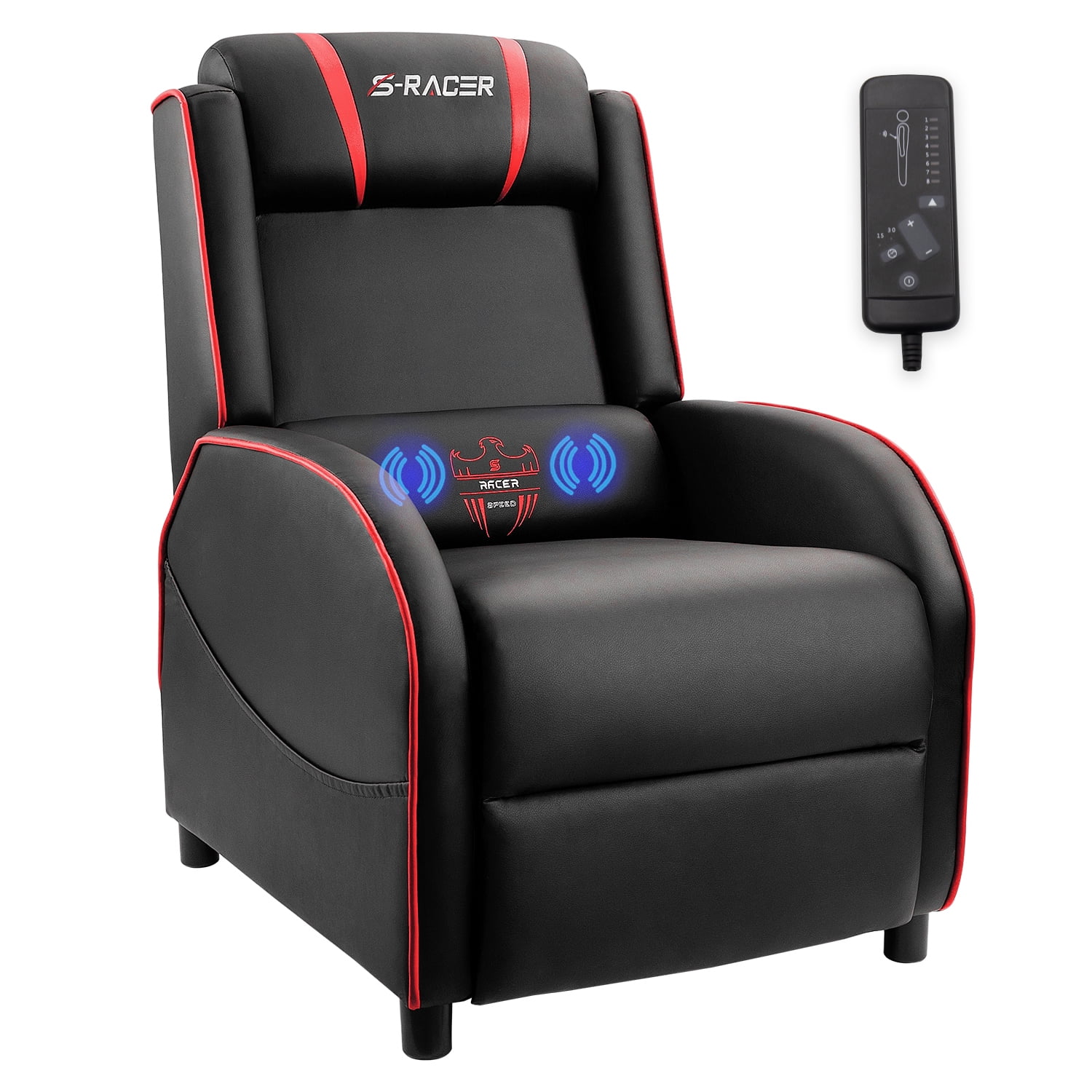 Gaming Recliner Sofa PU Leather Armchair for Kids Youth w/ Footrest Red 