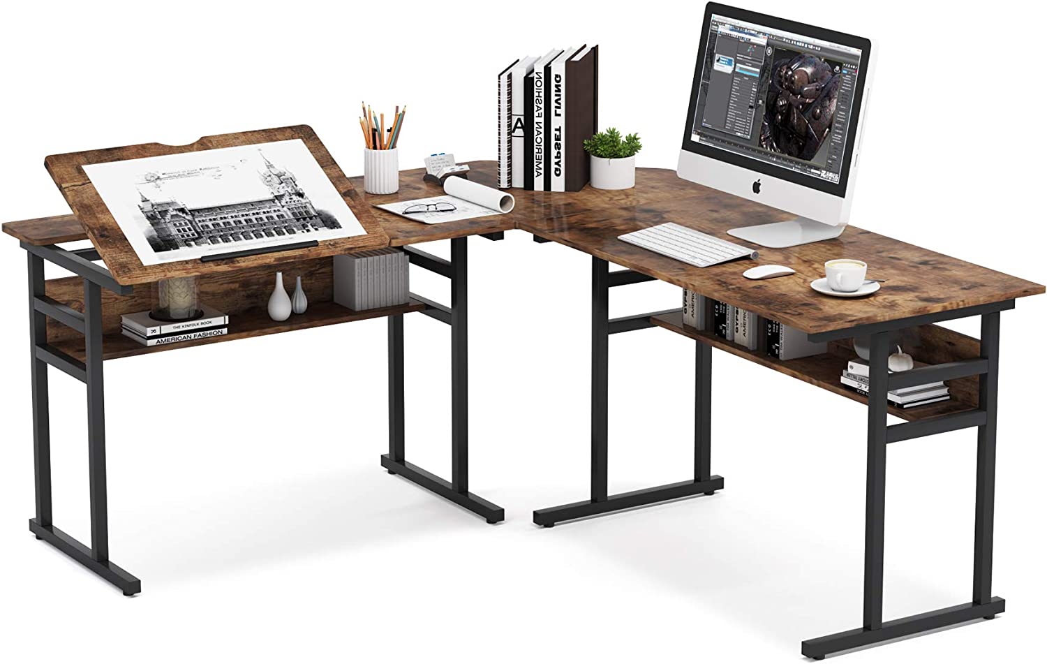 Tribesigns L Shaped Computer Desk, Large Computer Desk with Storage