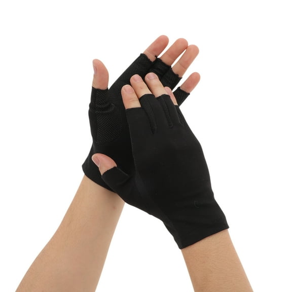Unique Bargains 1 Pair Anti-slip Solid Color Manicure Gloves Black