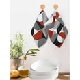 thumbnail image 2 of Red Grey, Kitchen Dish Towels for Drying Dishes Set of 2, Abstract Retro Middle Century Geometric Art Waffle Weave Microfiber Hand Tea Bathroom Towels Quick Dry & Absorbent Towel 12x12, 2 of 7