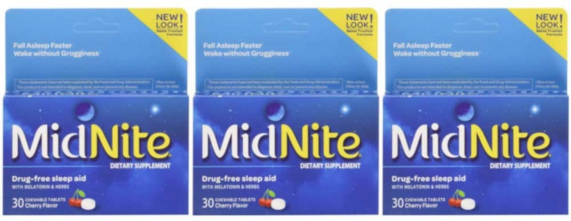 MidNite Sleep Cycle Support – Back to Sleep Low Dose, 1.5 mg Melatonin with Soothing Herbal Blend, Cherry Flavor, 30 Quick Melt Tablets, Drug-Free (Pack of 3)