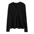 thumbnail image 5 of Breezora Women's V Neck Wool Blend Cardigan Peplum Hem Long Sleeve Slim Fit Knit For Various Occasions L Size Black, 5 of 7