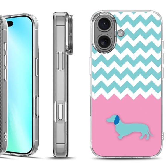 For iphone 16 Phone Case Cover, by OneToughShield - Chevron/Dachshund/Puppy