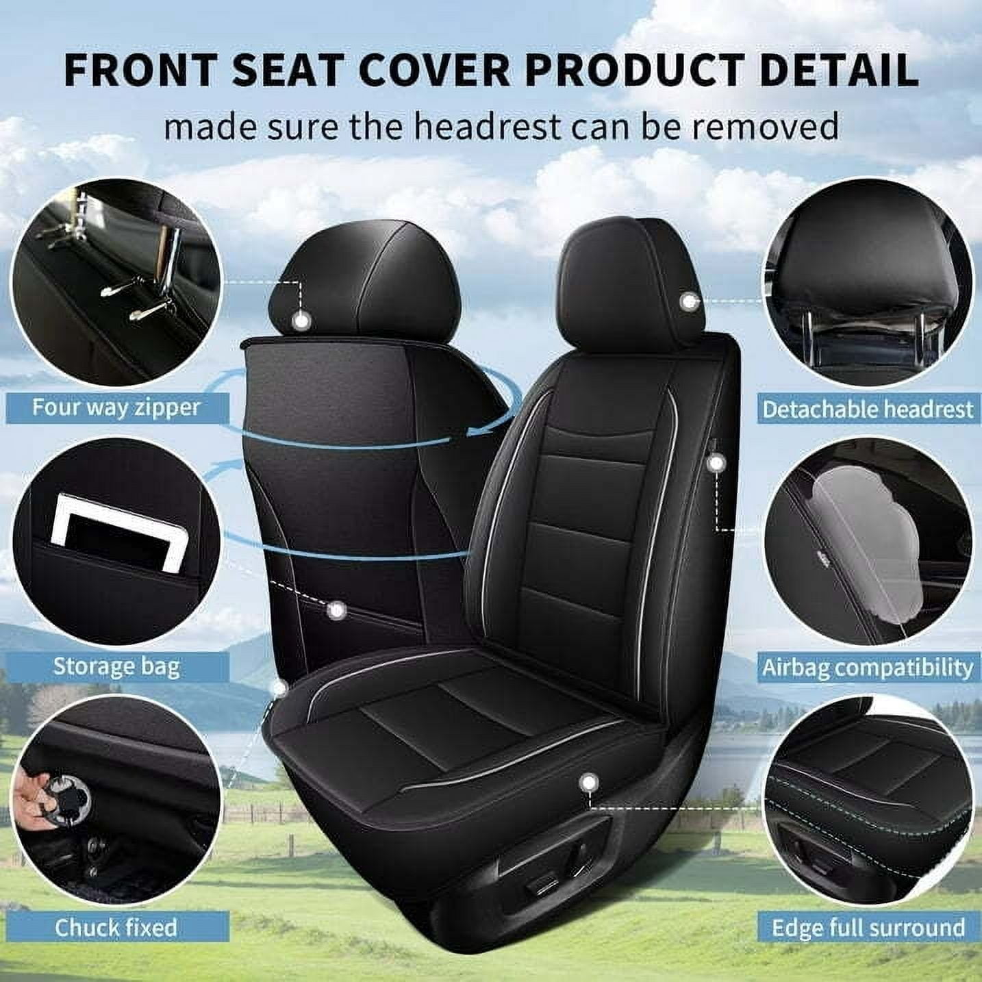 LAONNVIR Front Car Seat Covers,Premium Leather Car Seat Protectors,Automotive Interior Cushions Universal Fit Most Cars(Black,Front Pair)