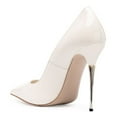 thumbnail image 3 of FSJ Women Basic Pointed Closed Toe Slip On Pumps Metal Slim Stiletto High Heels Wedding Daily Wear Fashion Dress Shoes Size 9 Oyster White, 3 of 4