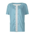 thumbnail image 3 of DENGDENG Scrubs for Women Tops Casual Short Sleeve Crew Neck Scrub Tops Plus Size Snap Front Stretchy Solid Color Print Working Nurse Uniforms with 2 Pockets Light Blue 3XL, 3 of 4