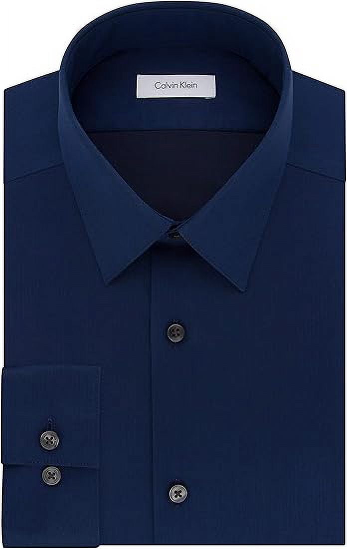 slim fit dress slacks Calvin Klein Men's Slim Fit Herringbone Point Collar Performance Non-Iron Dress Shirt - Black main image 0
