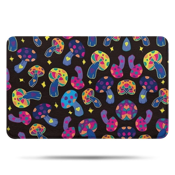 Colorful Psychedelic Mushroom Black Pattern Bathroom Rugs Mat,Non Slip Microfiber Bathroom Rug,Rubber Backing,Soft Bathroom Mats for Bathroom Floor,Tub and Shower,17x27in(43x68cm)