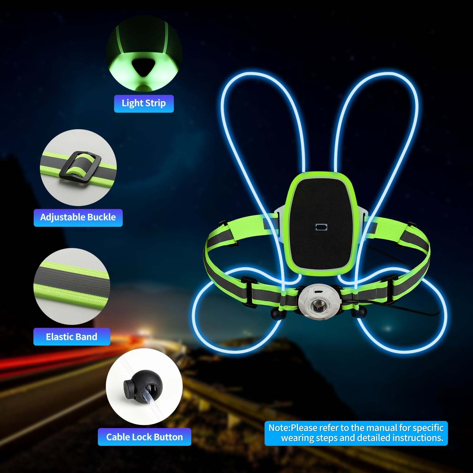 MoKo LED Reflective Running Vest High Visibility Warning Lights for Runners Adjustable Belt Safety Gear for Men Women Night Running, Walking, Cycling, Biking