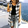 thumbnail image 2 of MaFYtyTPR Women Sleeveless Hooded Outerwear Plaid Button Down Long Vest Women's Fall Winter Fashion Mid Length Checkered Jacket A-White S, 2 of 6