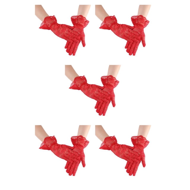 Guantes de encaje Sonducket para niña 1 par corto Rojo