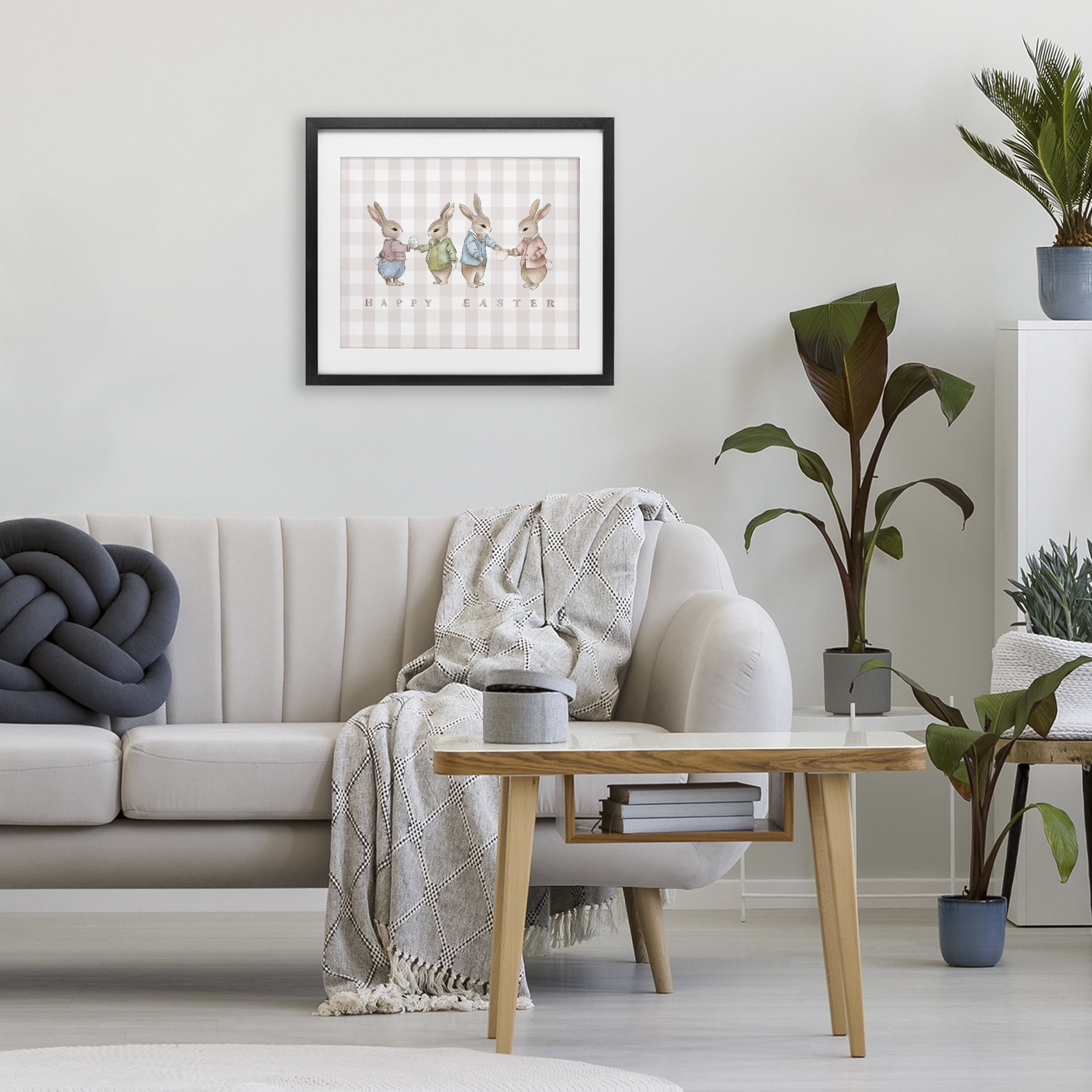 Stupell Industries Easter Bunnies Pink Gingham Black Framed Print Under Glass, design by Leah Straatsma