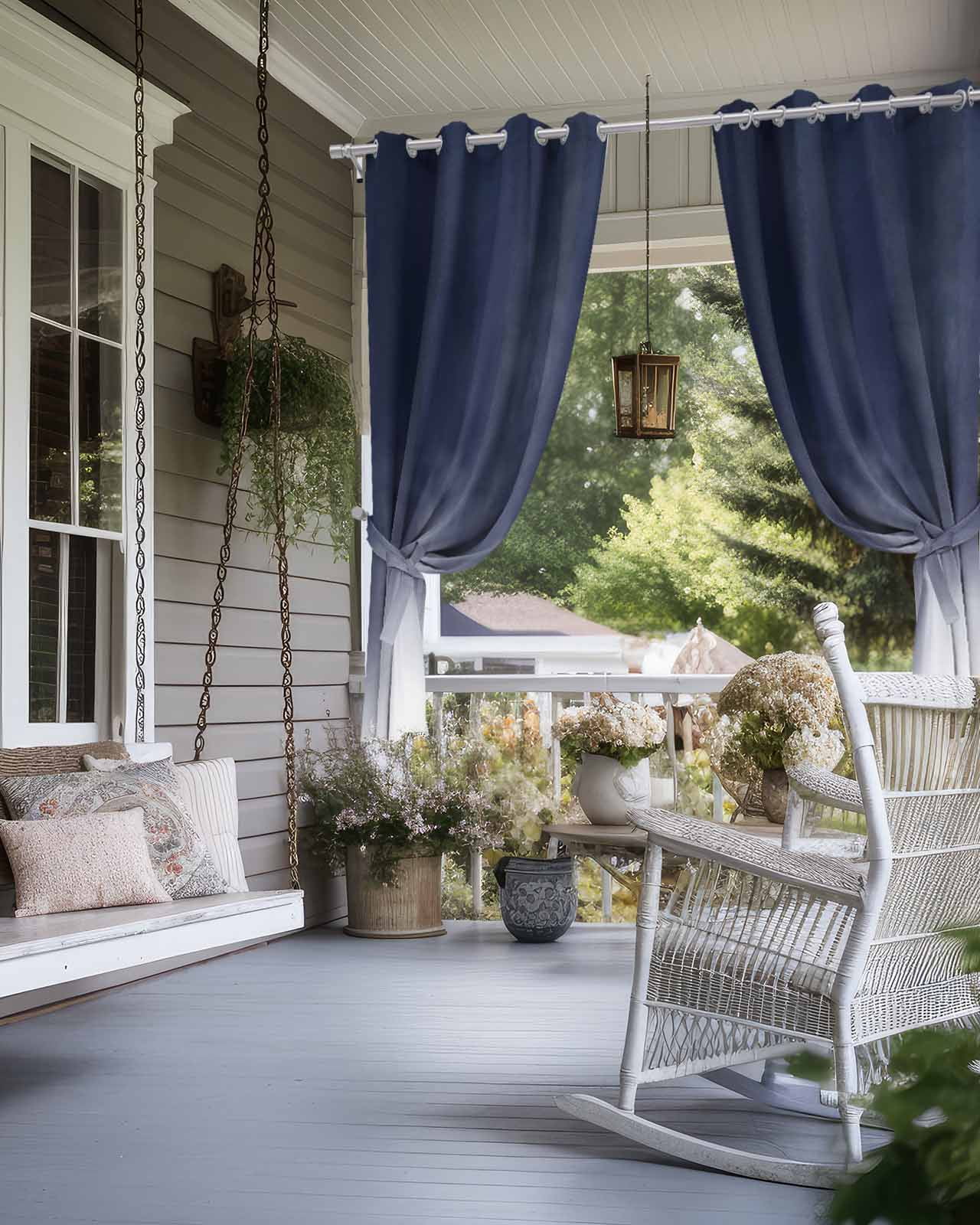 Ombre Blue Outdoor Curtains for Patio, Abstract Modern Geometric Gradient Privacy Drapes Grommet Waterproof Outside Curtains for Porch/Cabana/Balcony 54"x 108", 2 Panel