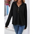 thumbnail image 6 of Womens Fashion 2025 Oversized Long Sleeve Lapel Button Down V Neck Sweatshirt Casual Pullover Tops Black XXL, 6 of 7