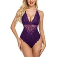 thumbnail image 2 of Avidlove Women Purple Lingerie Snap Crotch Lace Bodysuit One Piece Lace Underwear(Purple,M), 2 of 4