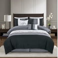 thumbnail image 2 of Chezmoi Collection 7-Piece Luxury Floral Leaves Embroidery Comforter Set, King, Black/Gray/White, 2 of 9