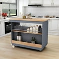 thumbnail image 4 of Kitchen Island Cart with 2 Drawers, Modern Moveable Kitchen Cabinet with 4 Lockable Wheels and 2-Sided Storage, Microwave Cart Bar Cart, Storage Cart Furniture for Kitchen Dining Room, Gray Blue, 4 of 10