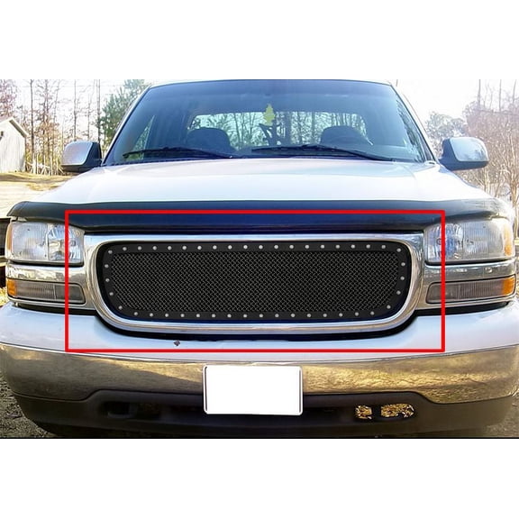 1999-2000 GMC Sierra 1500 /2001-2006 GMC Yukon Denali /2001-2002 GMC Sierra /2002-2006 GMC Sierra Denali Stainless Steel Black Main Upper Wire Mesh Rivet Grille