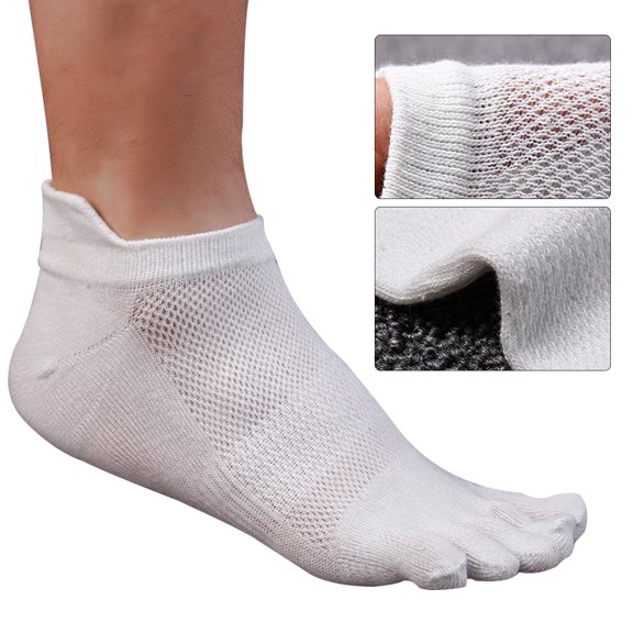 LABRIMP Men's White Cotton Toe Socks Comfortable No Friction Running Athletic Socks for Sports
