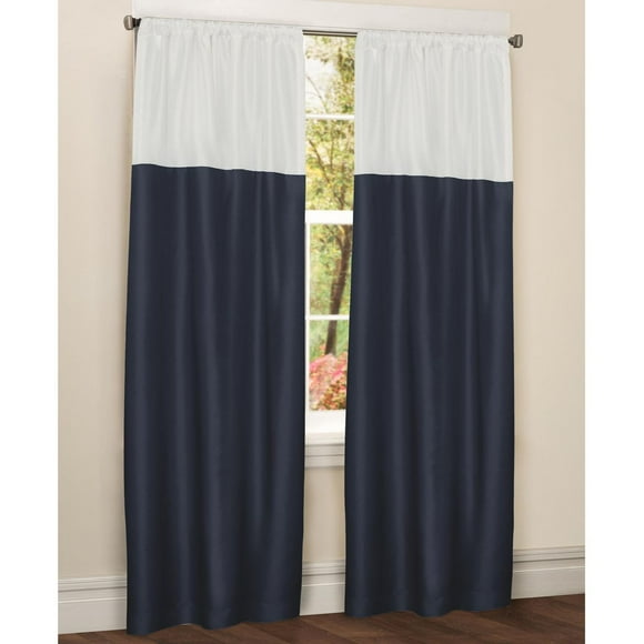 Panneau de rideau à passe-tringle Red Label en similisoie de 160 cm (84 po) bicolore, bleu marine et blanc