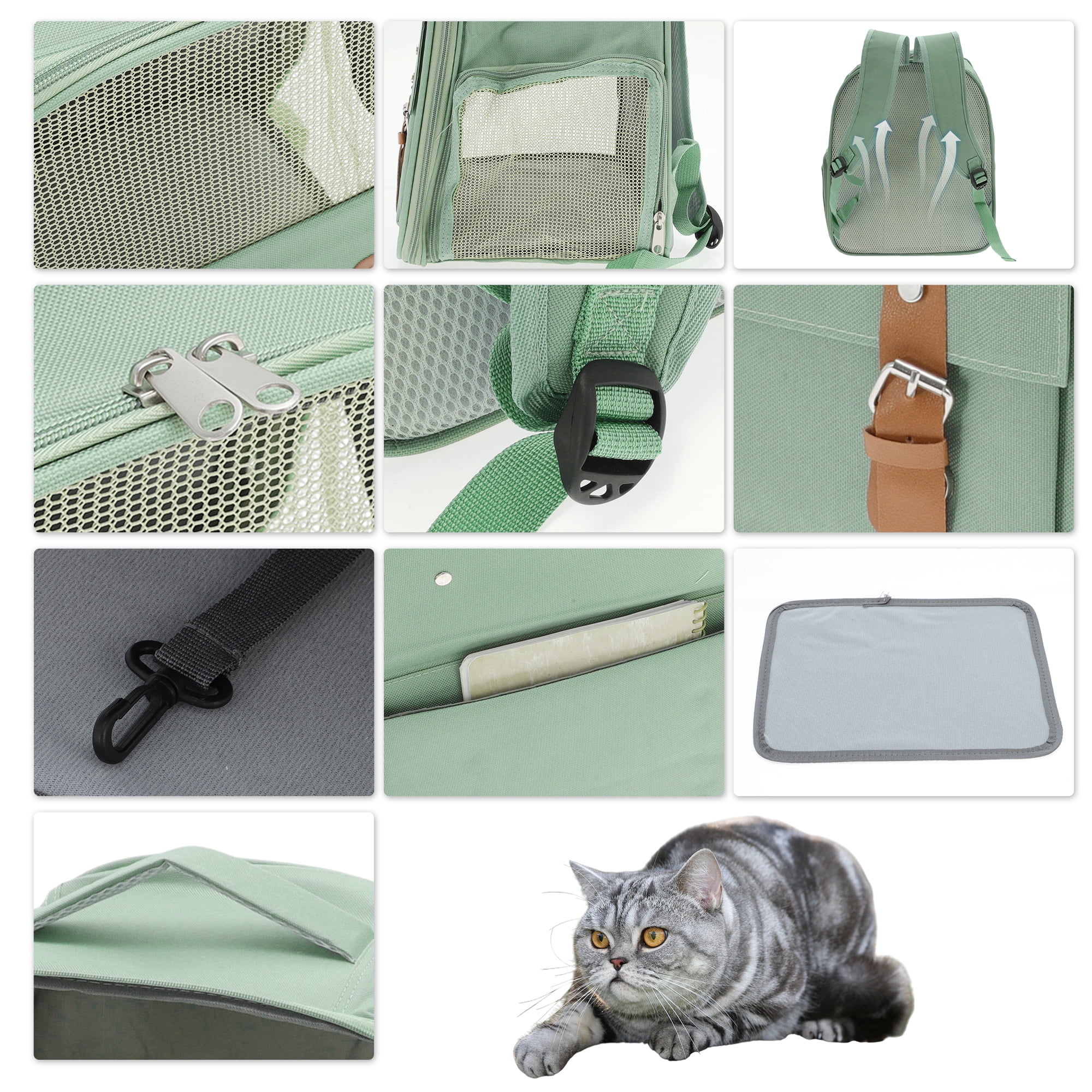 Unique Bargains Pet Backpack for Cats and Small Dogs Breathable Carrier Green