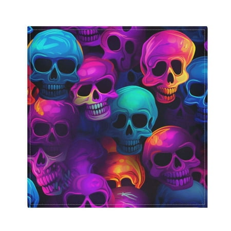 

JSTEL Rainbow Skulls Cloth Napkins Set of 4 20x20 Inch Washable and Reusable Napkin for Decoupage Dinner Party Everyday Use