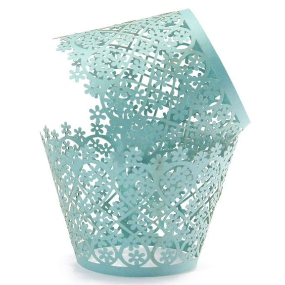 Emerald Blue Lace Cupcake Wrappers (25pcs, Standard Size) Grease Resistant Cake Liners for Baking, Caking and Crafting by Bakell