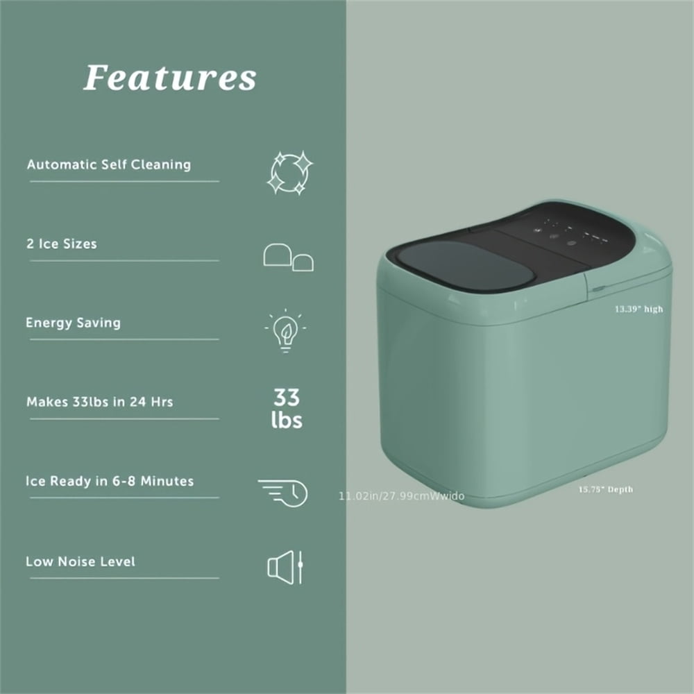 33lbs Ice Maker with UV Cleaning, One-Touch Portable Countertop Ice Machine, Sage Green