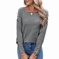thumbnail image 2 of Women'S Casual Striped Crewneck Sweaters Color Block Long Sleeve Knitted Sweater Tops Black & Orange S, 2 of 9