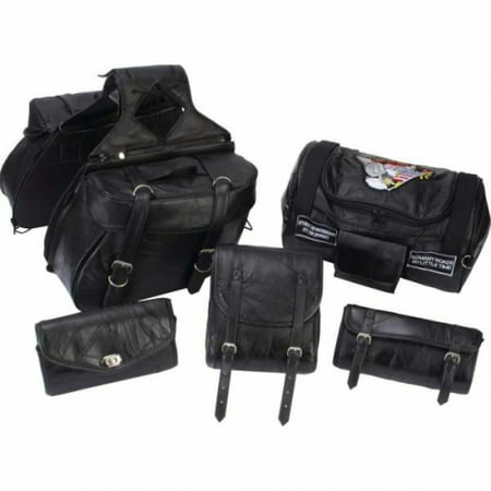 Diamond Plate 6pc Rock Design Genuine Buffalo Leather Motorcycle Luggage Set- (Best Motorcycle Touring Luggage)