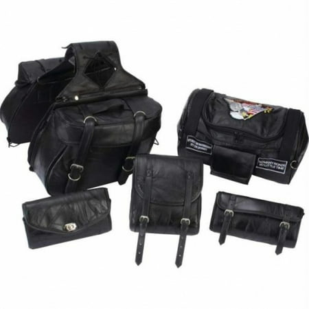 Leather Italian Genuine Luggage Set - Diamond Plate 6pc Rock Design Genuine Buffalo Leather Motorcycle Luggage Set- Lea
