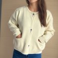 thumbnail image 4 of Byworldtasic Womens Sweaters Women's Button Up Crew Neck Cardigan Long Sleeve Knitted Sweater Outwear With Pockets White, 4 of 4