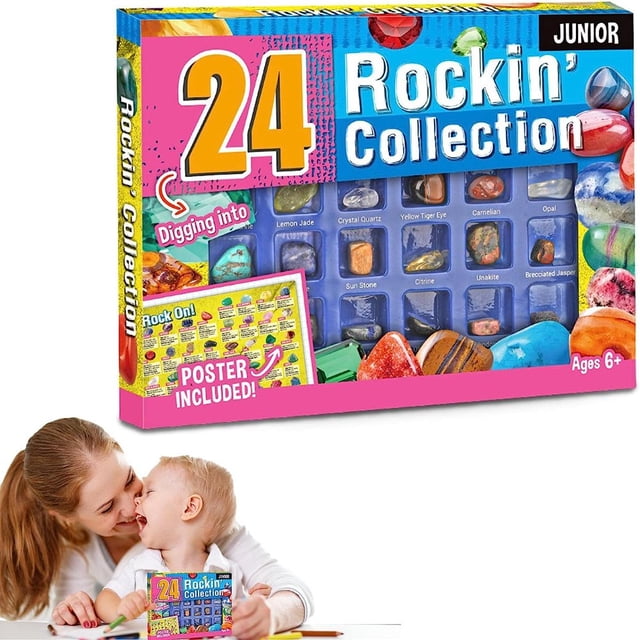 Boîte de Collection de Roches pour Enfants - Ensemble de 36 Pcs de Vraies Roche et Minéraux, Trousse de Géologie de Pierres Précieuses avec Feuille d'Identification, Excellent Jouet, Trousse Scientifique, Cadeaux Éducatifs pour Garçons et Filles