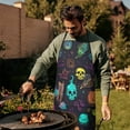 thumbnail image 3 of Neon Halloween Pattern Apron-Garden Aprons for Women with Pockets-Cotton Linen Waterproof Kitchen Cooking Gardening Aprons Adjustable for Kitchen,Cooking,BBQ and Salon 33"x27", 3 of 7